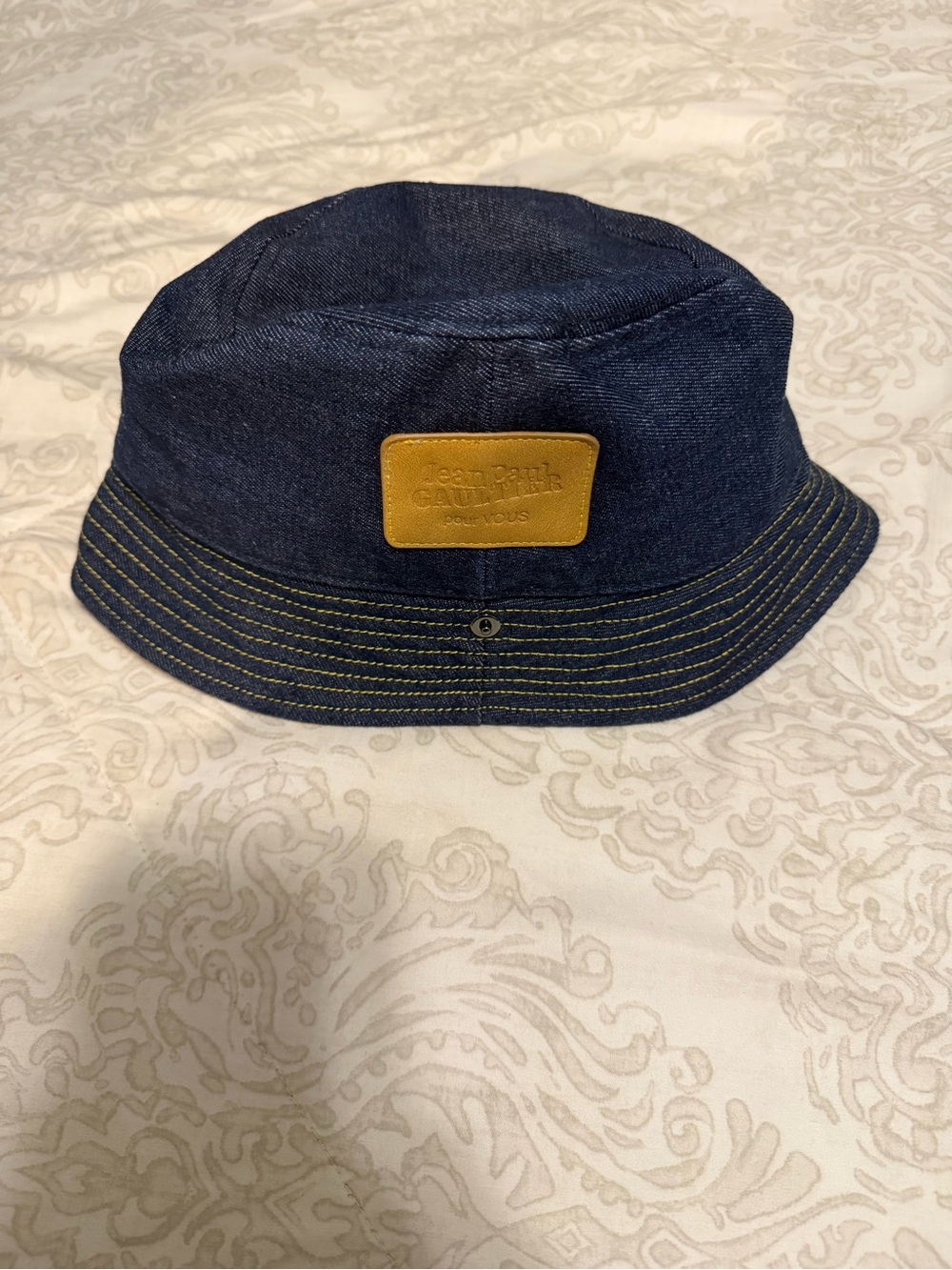 Jean Paul Gaultier Dark Blue Denim Bucket Hat with Tan Patch